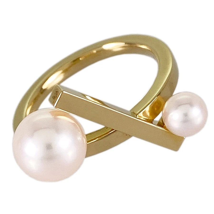 TASAKI BALANCE CROSS YELLOW GOLD PEARL RING: TASAKI Balance cross Yellow gold Pearl Ring Brand: TASAKI Type/Style: Ring Material: 18K Yellow Gold, Main Stone/Creation PEARL Color: Gold Size: US:5.5 Accessories: None Accessories Notice: When