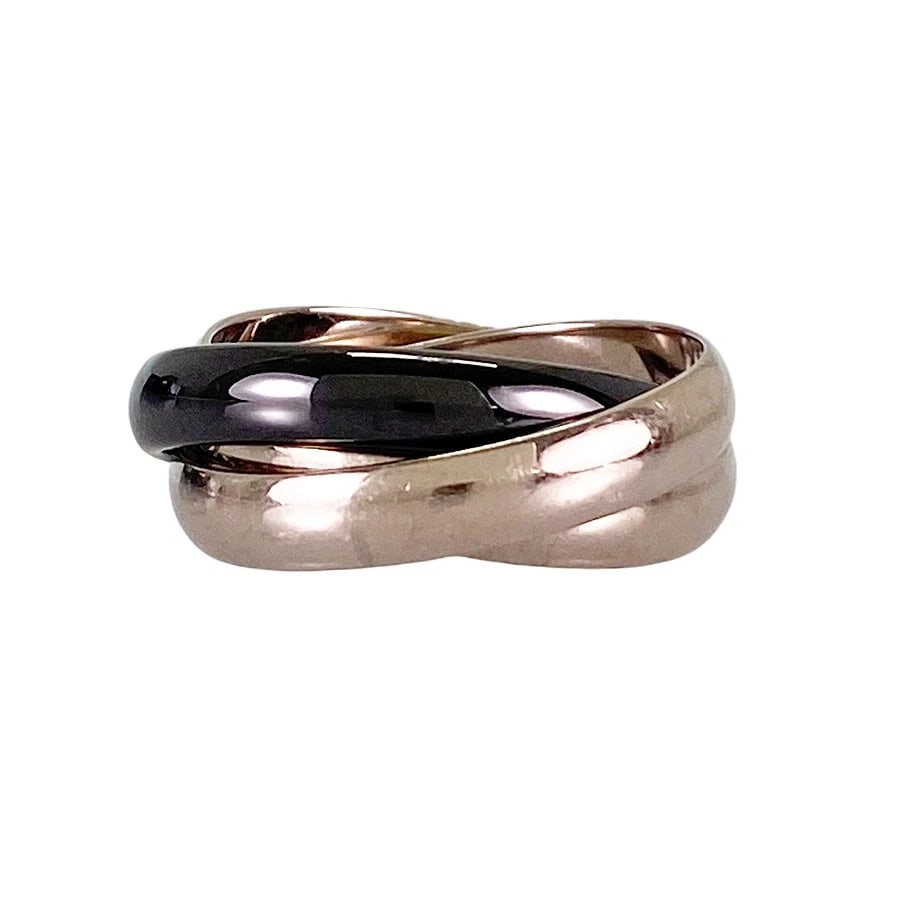 CARTIER TRINITY WHITE GOLD RING: Cartier Trinity White gold Ring Brand: Cartier Type/Style: Ring Material: 18K White Gold Ceramic Color: Silver Size: US:5.5 Accessories: None Accessories Notice: When purchasing pre-owned goods,