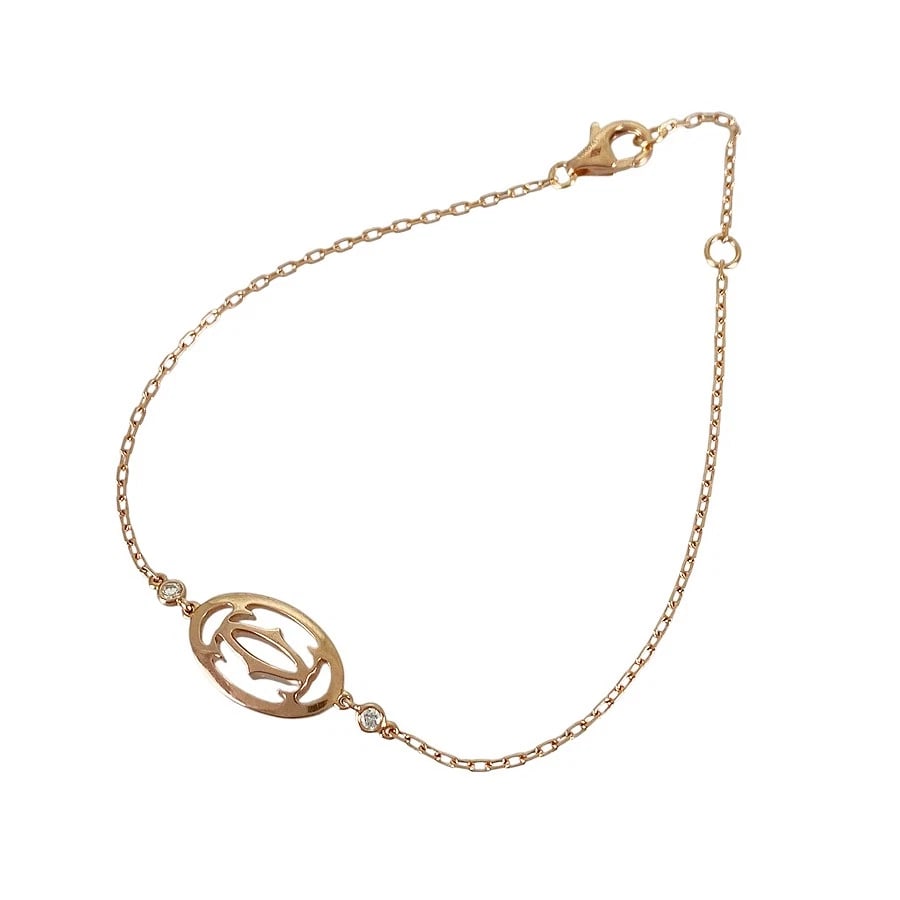CARTIER LOGO DOUBLE C ROSE GOLD DIAMOND BRACELET: Cartier Logo Double C Rose gold Diamond Bracelet Brand: Cartier Type/Style: Bracelet Material: 18K Rose Gold, Main Stone/Creation Natural Color: Gold Size: Motif size:9.4mm×14.4mm Wrist Size:18cm