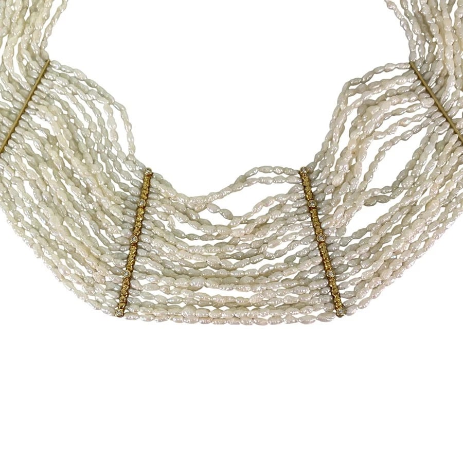 NECKLACE YELLOW GOLD KESHI PEARL DIAMOND (1 of 4)