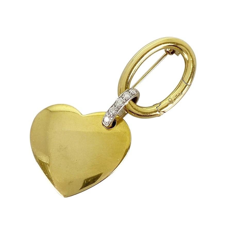 POMELLATO HEART YELLOW GOLD DIAMOND BROOCH: Pomellato heart Yellow gold Diamond Brooch Brand: Pomellato Type/Style: Brooch Material: 18K Yellow Gold 18K White Gold, Main Stone/Creation Natural Color: Gold Size: Heart motif size:25.7mm×28.2mm