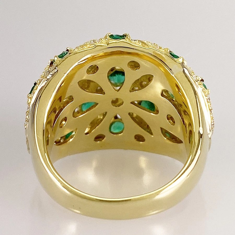RING YELLOW GOLD EMERALD DIAMOND - 4