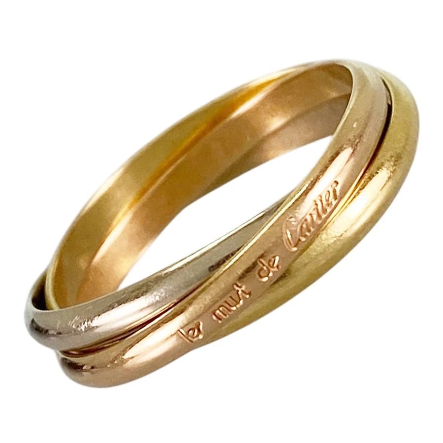 CARTIER TRINITY YELLOW GOLD RING: Cartier Trinity Yellow gold Ring Brand: Cartier Type/Style: Ring Material: 18K Yellow Gold 18K White Gold 18K Rose Gold Color: Gold Size: US:6-6.5 Accessories: None Accessories Notice: When