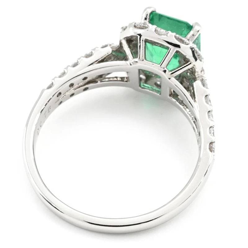 EMERALD RING PT900 DIAMOND EMERALD CUT SQUARE - 2