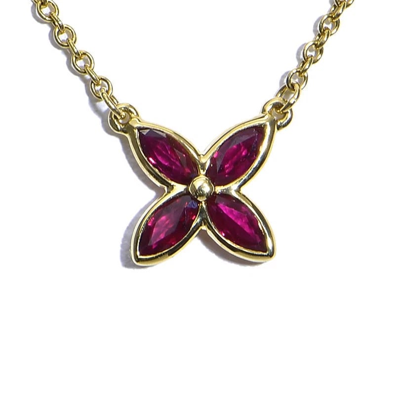 TIFFANY & CO. VICTORIA RUBY NECKLACE 18K: Tiffany & Co. Victoria Ruby Necklace 18K Brand: Tiffany & Co. Type/Style: Necklace Material: K18YG, Main Stone/Creation Ruby Color: YG Size: Effective length 40cm Chain width 1.0mm Motif 7.2mm x 7.2mm