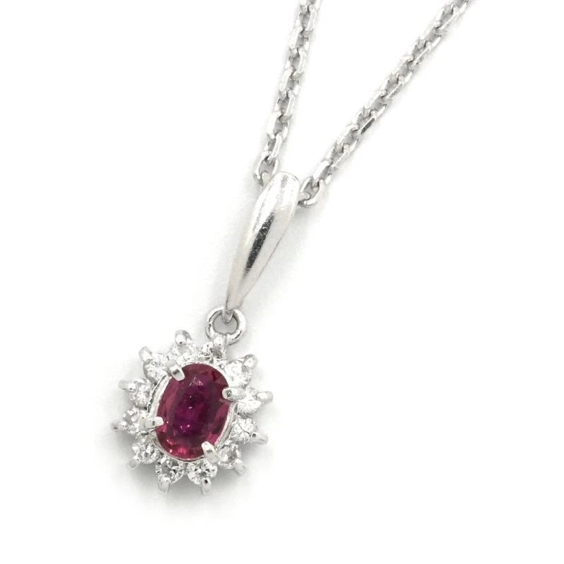 NATURAL RUBY NECKLACE PT900: natural ruby necklace Pt900 Brand: Unbranded Type/Style: Necklace Material: Pt900 Pt850, Main Stone/Creation Ruby Color: PT Size: Effective length 40cm Chain width 1.0mm Motif 7.8mm x 9.9mm (not inclu