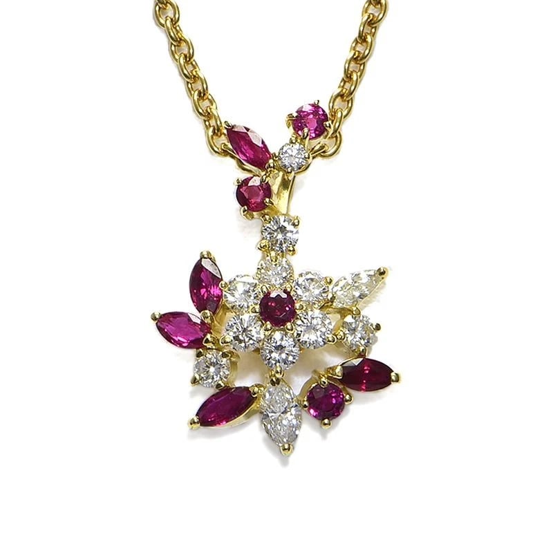 WALTHAM RUBY NECKLACE 18K YG DIAMOND: Waltham Ruby Necklace 18K YG Diamond Brand: Waltham Type/Style: Necklace Material: K18YG, Main Stone/Creation ruby Color: YG Size: Effective length 40cm Chain width 1.8mm Motif 18.0mm x approx. 25mm (