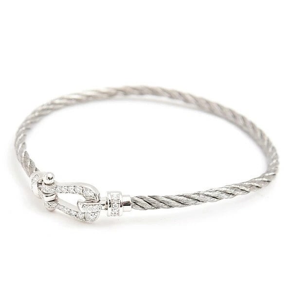 FRED BRACELET SMALL FORCE 10 DIAMOND BRACELET: Fred Bracelet Small Force 10 Diamond Bracelet Brand: Fred Type/Style: Bracelet Material: 750WG x SS Color: WG Size: Width: Cable width 2.4mm, Top: 8.3mm (vertical) x 12.6mm (horizontal) Length: Effect