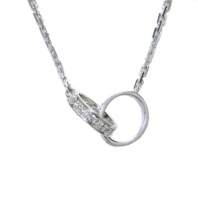 CARTIER LOVE NECKLACE HALF-PAVED LOVE NECKLACE: Cartier Love necklace half-paved Love necklace Brand: Cartier Type/Style: Necklace Material: K18WG Color: WG Size: Effective length 42cm Chain width 1.4mm Motif 9.7mm x 10.9mm x 2.5mm (per piece)
