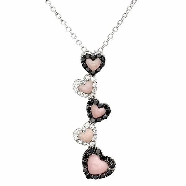 PONTE VECCHIO 5 HEART MOTIF NECKLACE: Ponte Vecchio 5 Heart Motif Necklace Brand: Ponte Vecchio Type/Style: Necklace Material: K18WG, Main Stone/Creation Chalcedony Color: WG Size: Length: approx. 37cm/40cm Top: approx. W6.8mm x H34mm
