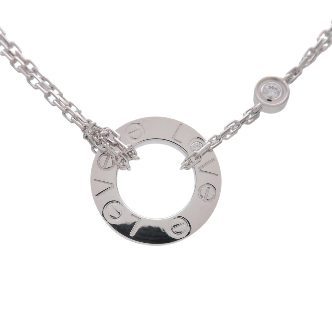 CARTIER LOVE CIRCLE 2P DIAMOND NECKLACE: Cartier Love Circle 2P Diamond Necklace Brand: Cartier Type/Style: Necklace Material: 750WG Color: WG Size: W: 13.1 mm H: 13.1 mm D: 1.5 mm Chain Length (Neck Circumference): 37.5 cm Accessories: