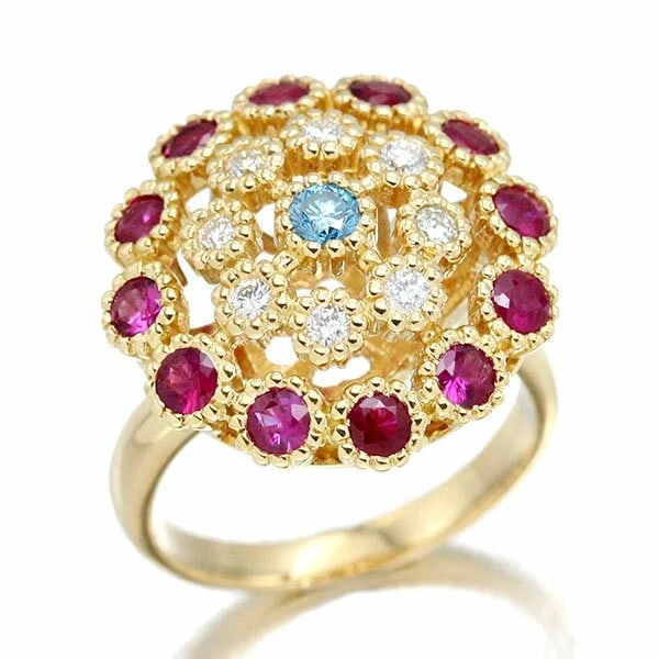 18K YG BLUE & WHITE DIAMOND RUBY RING (1 of 4)