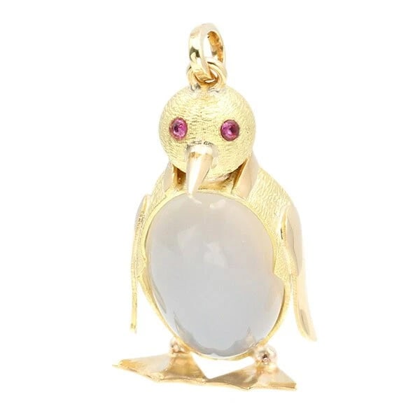 18K YG PENGUIN MOTIF RUBY CHALCEDONY ONYX PENDANT TOP (1 of 5)