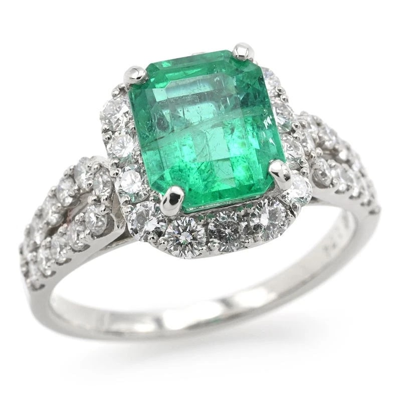 EMERALD RING PT900 DIAMOND EMERALD: Emerald Ring Pt900 Diamond Emerald Brand: Unbranded Type/Style: Ring Material: Pt900, Main Stone/Creation Emerald Color: PT Size: 6US Accessories: None Accessories Notice: When purchasing pre-owned
