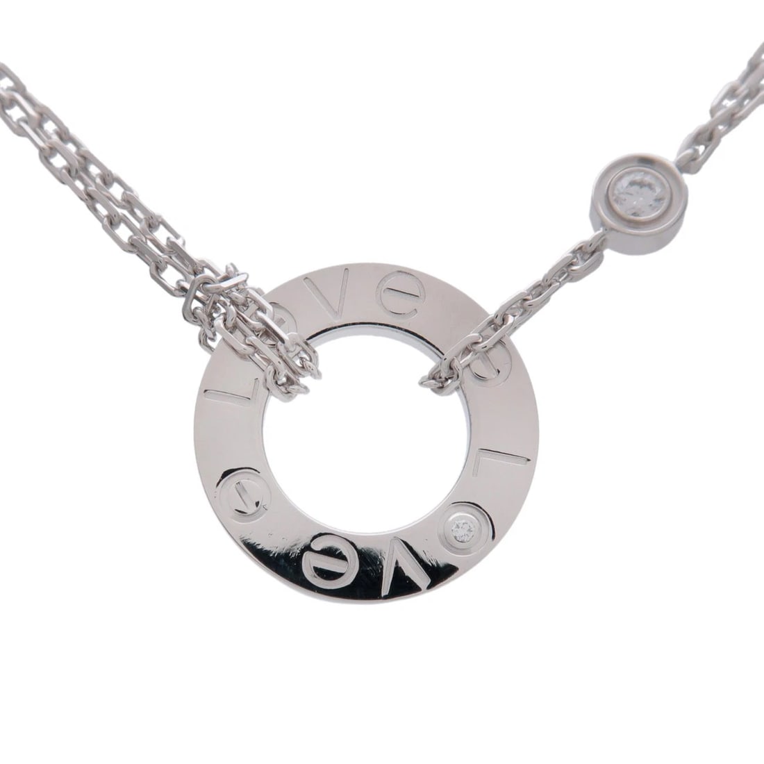 CARTIER LOVE CIRCLE 2P DIAMOND NECKLACE: Cartier Love Circle 2P Diamond Necklace Brand: Cartier Type/Style: Necklace Material: 750WG Color: WG Size: W: 12.9 mm H: 12.9 mm D: 1.7 mm Chain Length (Neck Circumference): 39.5 cm Accessories: