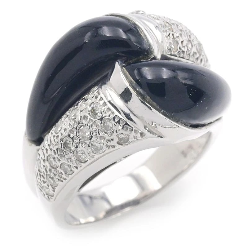 NATURAL DIAMOND & ONYX DOUBLE BAND RING: Natural Diamond & Onyx Double Band Ring Brand: Unbranded Type/Style: Ring Material: K18WG, Main Stone/Creation Natural Diamond Color: WG Size: 7.5US Accessories: None Accessories Notice: W