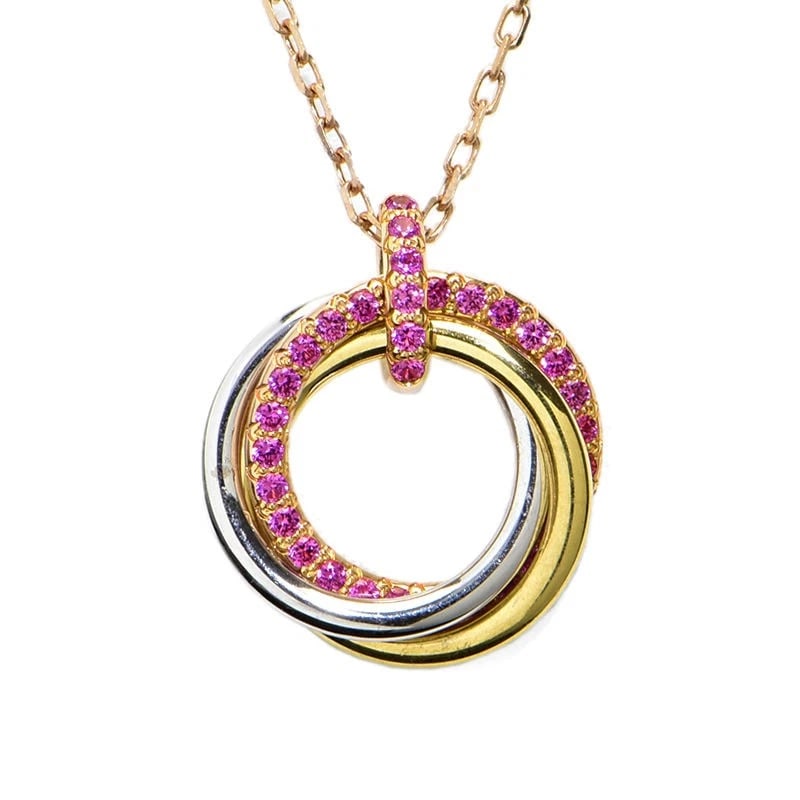 CARTIER TRINITY PENDANT MINI MODEL SEMI-PAVE: Cartier Trinity pendant mini model semi-pave Brand: Cartier Type/Style: Pendant Material: K18YG K18WG K18PG, Main Stone/Creation Pink sapphire Color: YG WG PG Size: Effective length 37cm/40cm Chain