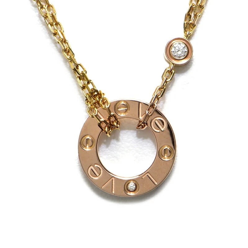 CARTIER LOVE NECKLACE DIAMOND 2 STONES 18K PG: Cartier LOVE Necklace Diamond 2 stones 18K PG Brand: Cartier Type/Style: Necklace Material: K18PG Color: PG Size: Effective length 38cm/41cm Chain width 1.1mm x 2 Motif 12.9mm Accessories: None