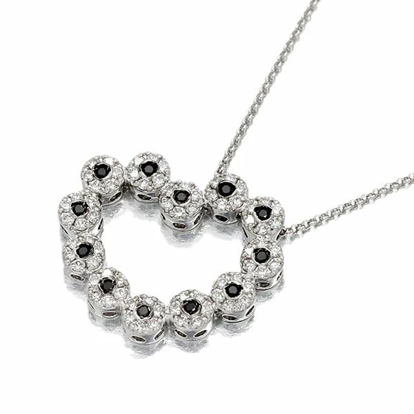 PONTE VECCHIO HEART MOTIF 18K WG BLACK NECKLACE: Ponte Vecchio Heart Motif 18K WG Black Necklace Brand: Ponte Vecchio Type/Style: Pendant Material: K18WG Color: WG Size: Size Length: 40cm Top: approx. W23mm x H19mm Accessories: None Acce