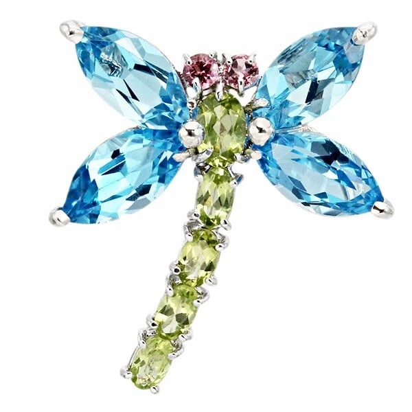 18K WG 14K BLUE TOPAZ PERIDOT PINK TOURMALINE: 18K WG 14K Blue Topaz Peridot Pink Tourmaline Brand: Unbranded Type/Style: Brooche Material: K18WG/K14WG, Main Stone/Creation Blue Topaz/Peridot/Pink Tourmaline Color: WG Size: Size Length (including 