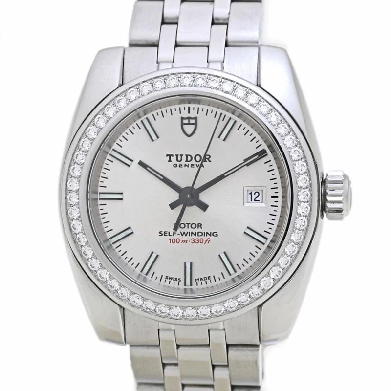 TUDOR CLASSIC COLLECTION BEZEL DIAMOND WATCH: TUDOR Classic Collection Bezel Diamond Watch Brand: TUDOR Type: Wristwatch Material: Stainless Steel Color: Dial color silver Size: Case width] Approximately 28mm (excluding crown) [Arm