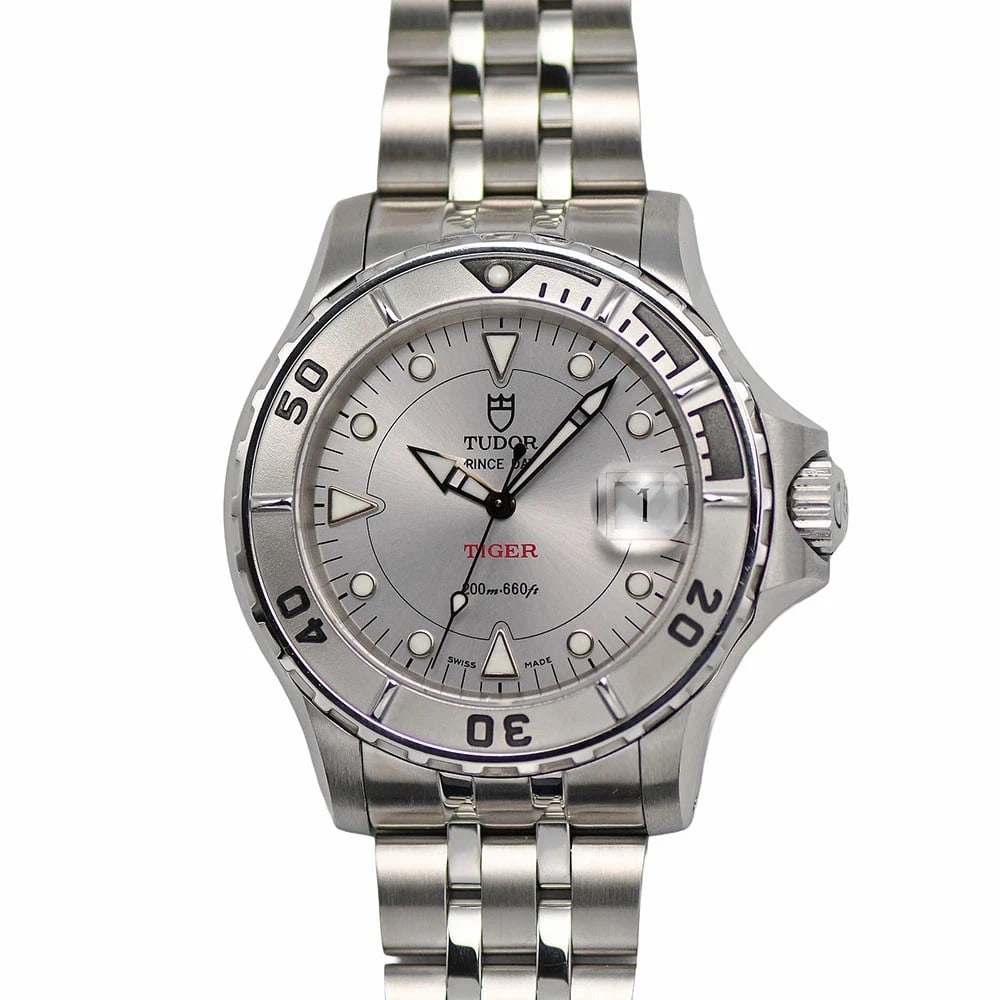 TUDOR PRINCE DATE HYDRONAUT TIGER AUTOMATIC SILVER WATCH: TUDOR Prince Date Hydronaut Tiger Automatic Silver Watch Brand: TUDOR Type: Wristwatch Material: Stainless steel/sapphire glass Color: Dial color silver Size: Case diameter: Approximately 40mm