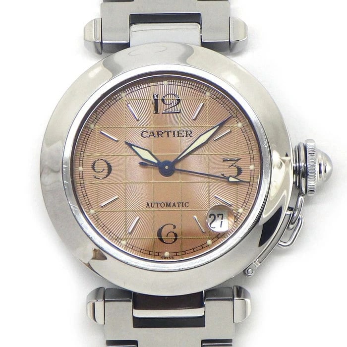 CARTIER PASHA C SALMON PINK DIAL AUTOMATIC WATCH: Cartier Pasha C Salmon Pink Dial Automatic Watch Brand: Cartier Type: Wristwatch Material: Stainless Steel Color: Dial color pink Size: Case size Case diameter approx. 35.5mm Accessories: None