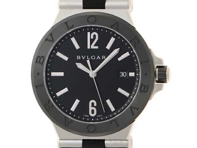 BVLGARI DIAGONO SCUBA AUTOMATIC WATCH: BVLGARI Diagono Scuba Automatic Watch Brand: BVLGARI Type: Wristwatch Material: stainless steel/rubber/ceramic/sapphire crystal Color: Dial color black Size: Size case: approx. 42mm Arm circumference: