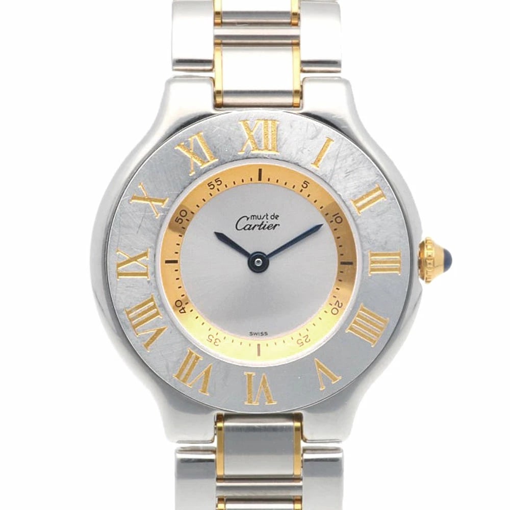 CARTIER MUST WATCH STAINLESS STEEL QUARTZ WATCH: Cartier Must Watch Stainless Steel Quartz Watch Brand: Cartier Type: Wristwatch Material: YG SS Color: Dial color silver Size: watch face: 31.0mm Accessories: None Accessories Notice: When