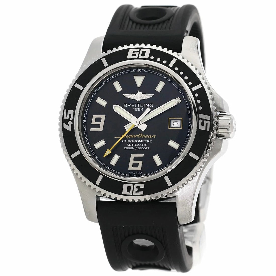 BREITLING SUPER OCEAN WATCH AUTOMATIC WATCH: Breitling Super Ocean Watch Automatic Watch Brand: BREITLING Type: Wristwatch Material: ss rubber Color: Dial color black Size: case size 44mm Accessories: None Accessories Notice: When pu