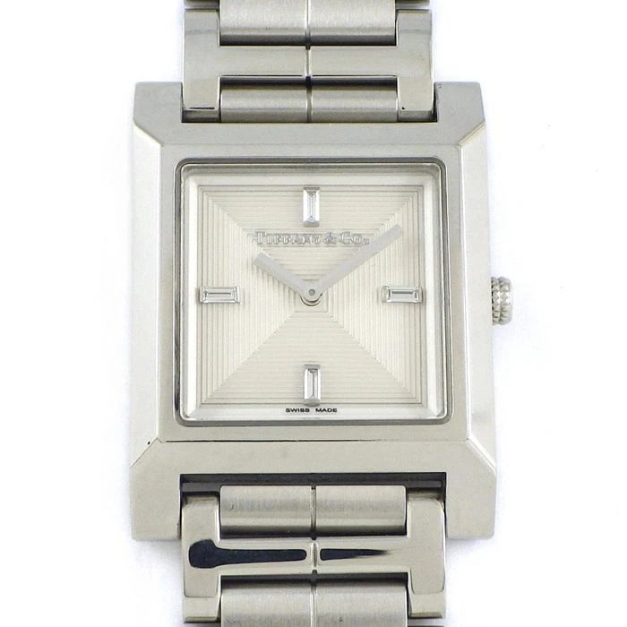 TIFFANY & CO. WATCH POINT DIAMOND INDEX GUILLOCHE WATCH: Tiffany & Co. Watch Point Diamond Index Guilloche Watch Brand: TIFFANY&CO. Type: Wristwatch Material: Stainless Steel Color: Dial color silver Size: Case size Case size Approx. Width 22.3mm Height
