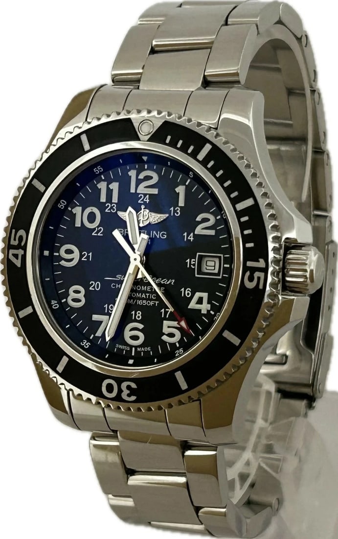 BREITLING SUPER OCEAN II WATCH AUTOMATIC WATCH: Breitling Super Ocean II Watch Automatic Watch Brand: BREITLING Type: Wristwatch Material: Stainless Steel Color: Dial color blue Size: Case: Width approx. 39.0mm Arm circumference: approx. 16.5cm