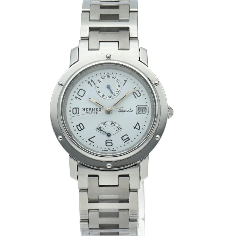 HERMES CLIPPER GMT POWER RESERVE AUTOMATIC WATCH WHITE WATCH: Hermes Clipper GMT Power Reserve Automatic Watch White Watch Brand: HERMES Type: Wristwatch Material: Stainless Steel Color: Dial color white Size: Case diameter (H) approx. 36mm Case diameter (W) app