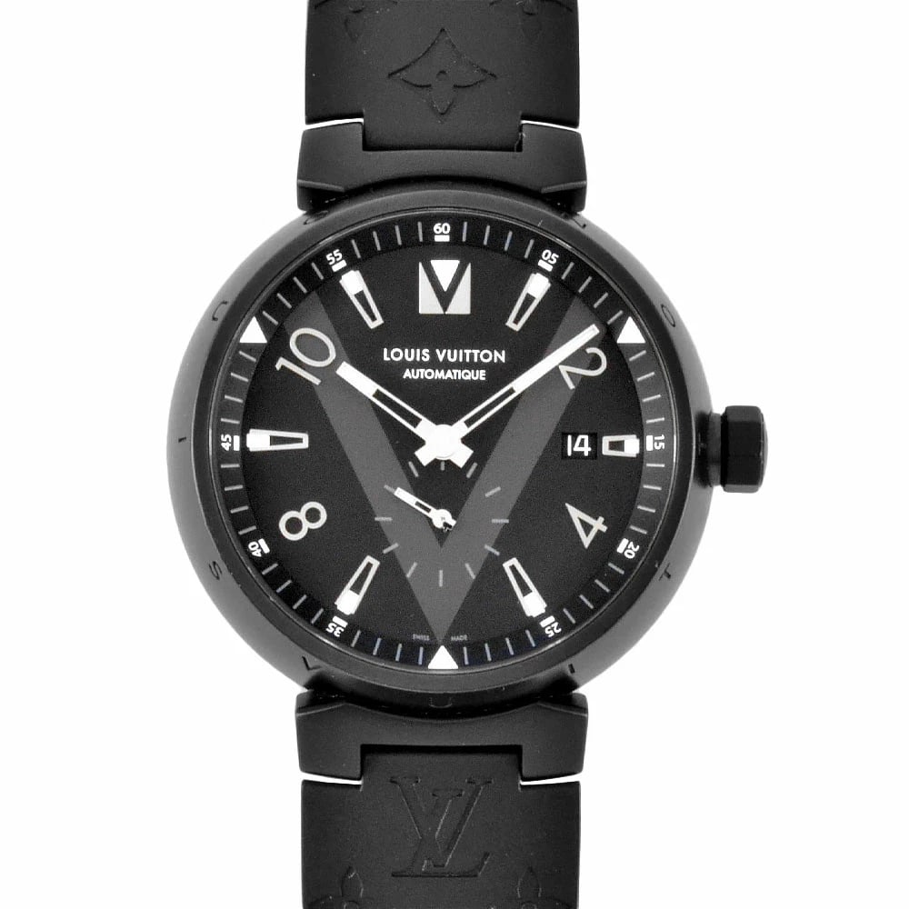 LOUIS VUITTON TAMBOUR WATCH AUTOMATIC BLACK DIAL WATCH (1 of 5)