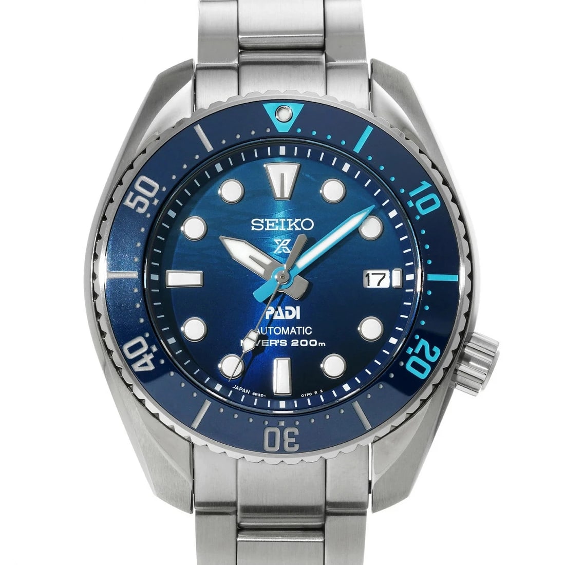 SEIKO PROSPEX BLUE WATCH STAINLESS STEEL WATCH: Seiko Prospex Blue Watch Stainless Steel Watch Brand: SEIKO Type: Wristwatch Material: Stainless Steel Color: Dial color blue Size: Case length/approx. 45mm width/approx. 45mLug width 20mm Arm