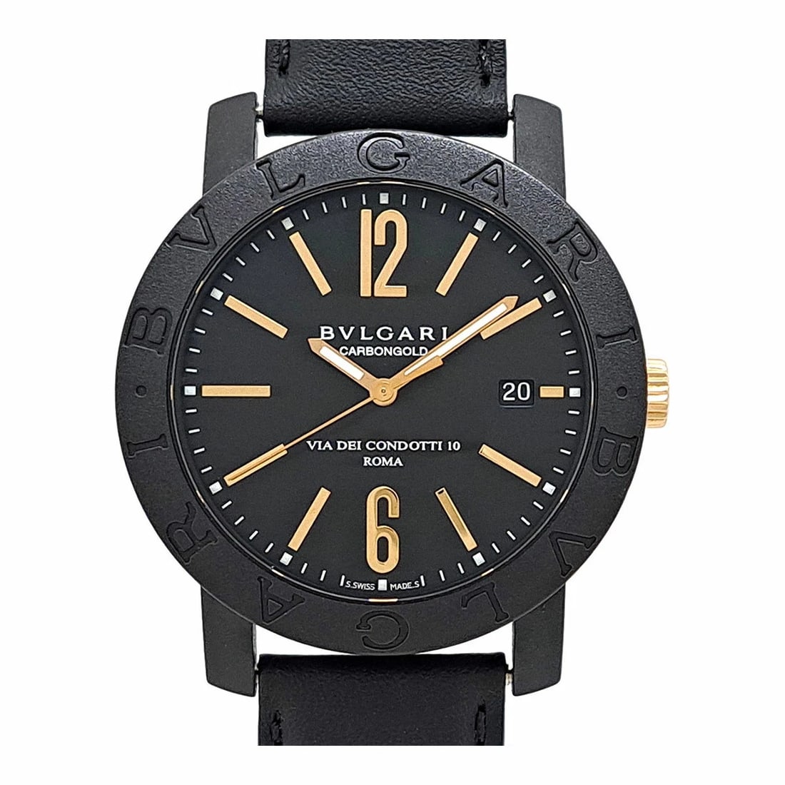 BVLGARI AUTOMATIC WATCH BLACK: BVLGARI Automatic Watch Black Brand: BVLGARI Type: Wristwatch Material: carbon leather Color: Dial color black Size: size approximately 40mm Arm circumference: approx. 16.5cm - approx. 20.5cm