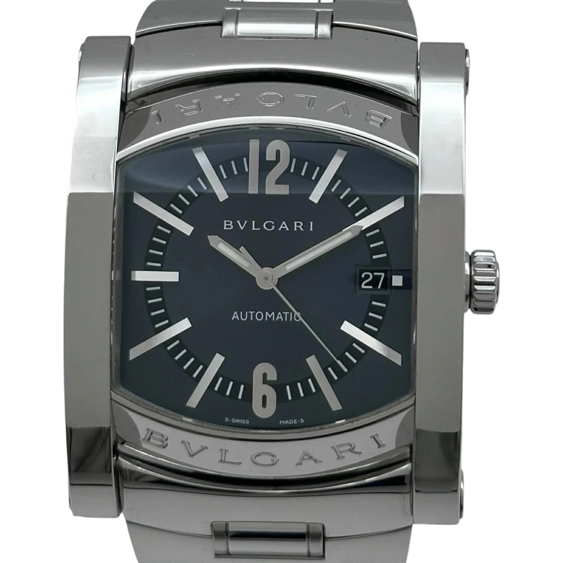 BVLGARI ASHOMA BLACK AUTOMATIC WATCH: BVLGARI Ashoma Black Automatic Watch Brand: BVLGARI Type: Wristwatch Material: Stainless Steel Color: Dial color black Size: Arm circumference approx. 18cm Case Case side: approx. 37.6mm Accessori