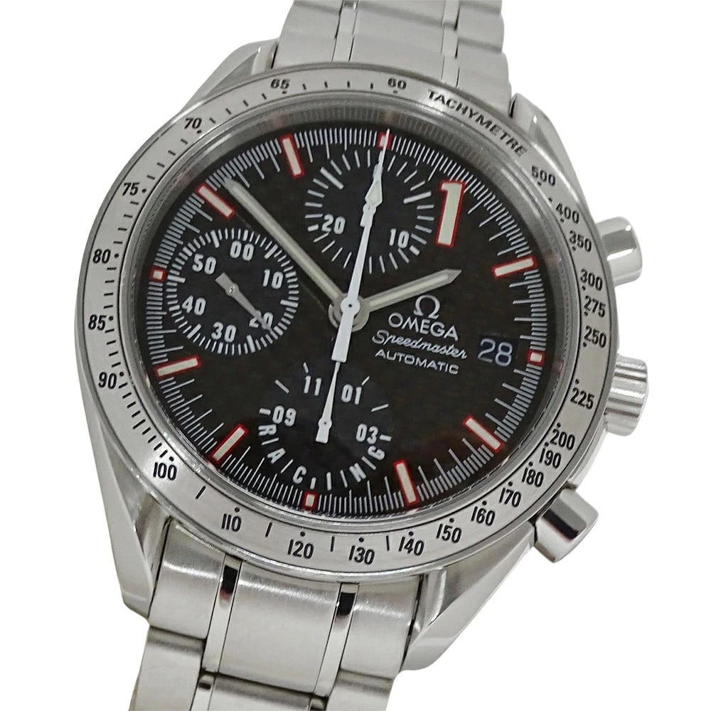 OMEGA SPEEDMASTER RACING MICHAEL SCHUMACHER AUTOMATIC WATCH: Omega Speedmaster Racing Michael Schumacher Automatic Watch Brand: OMEGA Type: Wristwatch Material: Stainless Steel Color: Dial color black Size: Arm circumference: approx. 18cm Case width: approx.
