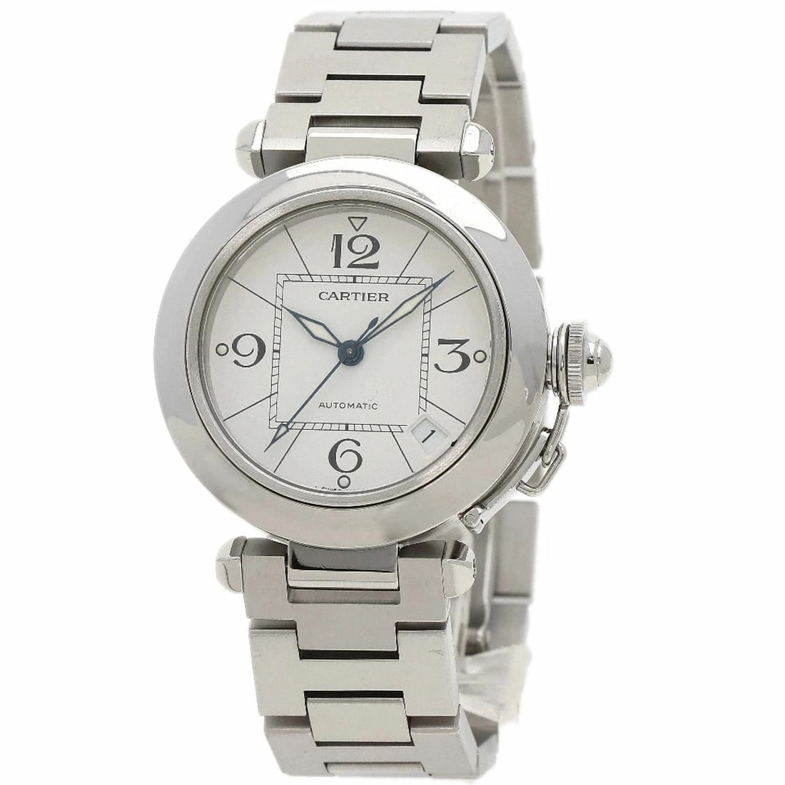 CARTIER PASHA WATCH AUTOMATIC SILVER: Cartier Pasha Watch Automatic Silver Brand: Cartier Type: Wristwatch Material: Stainless Steel Color: Dial color silver Size: case size 35mm Accessories: None Accessories Notice: When purc