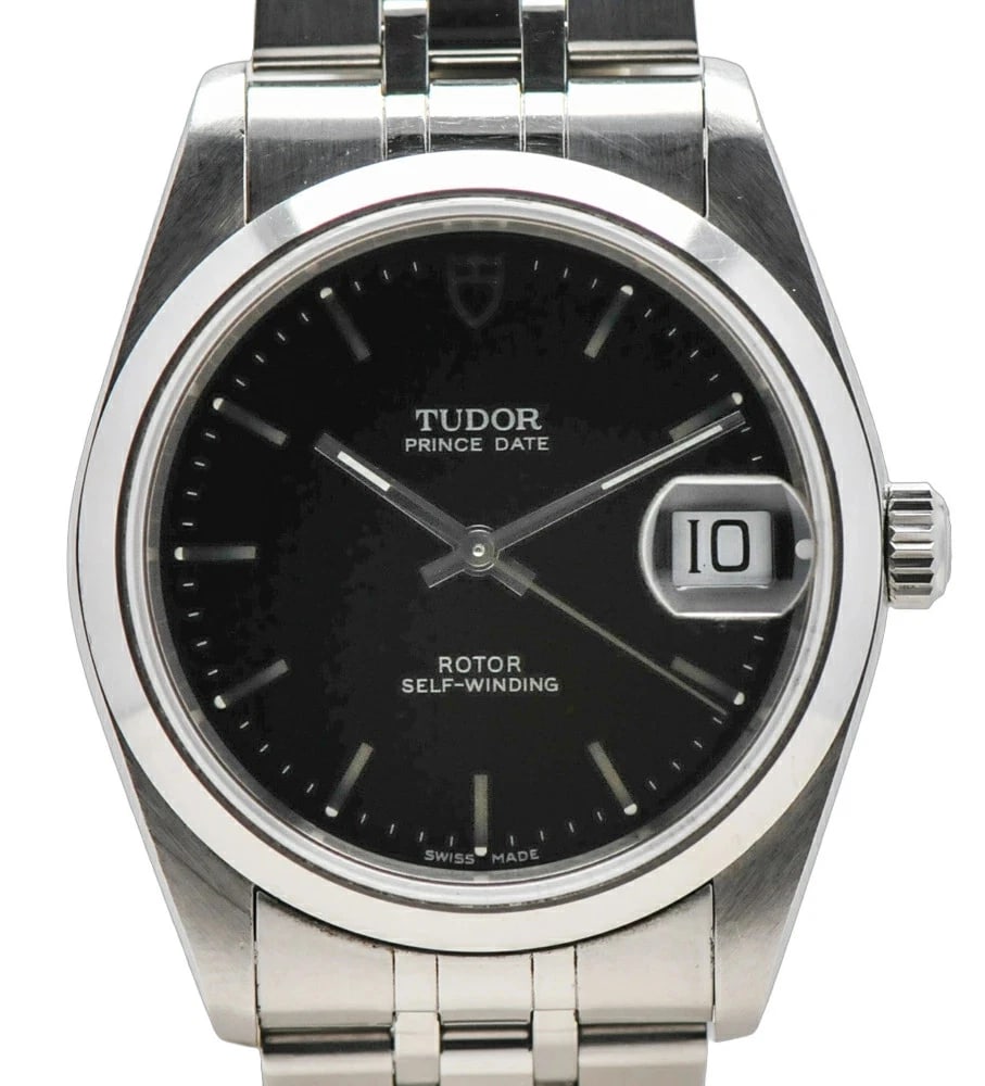 TUDOR PRINCE DATE STAINLESS STEEL AUTOMATIC WATCH: TUDOR Prince Date Stainless Steel Automatic Watch Brand: TUDOR Type: Wristwatch Material: Stainless Steel Color: Dial color black Size: case size 34mmBracelet size is approximately 19cm Accessories: