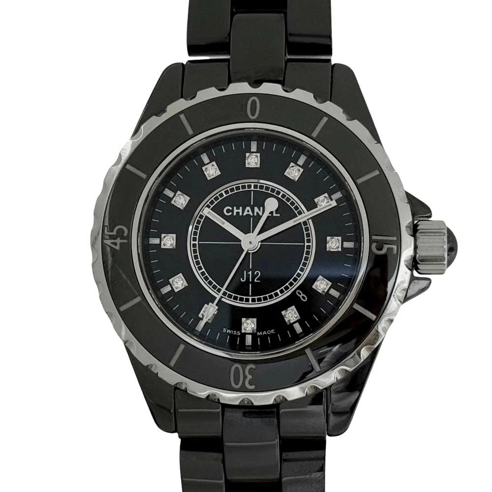 CHANEL J12 DIAMOND INDEX BLACK WATCH QUARTZ: Chanel J12 Diamond Index Black Watch Quartz Brand: CHANEL Type: Wristwatch Material: ceremic Color: Dial color black Size: Case size: 33mm (excluding crown) Arm circumference: maximum approximately