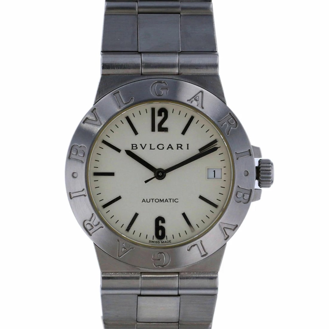 BVLGARI DIAGONO SPORT AUTOMATIC WATCH WHITE: BVLGARI Diagono Sport Automatic Watch White Brand: BVLGARI Type: Wristwatch Material: Stainless Steel Color: Dial color white Size: case size 35mm Accessories: None Accessories Notice: Whe