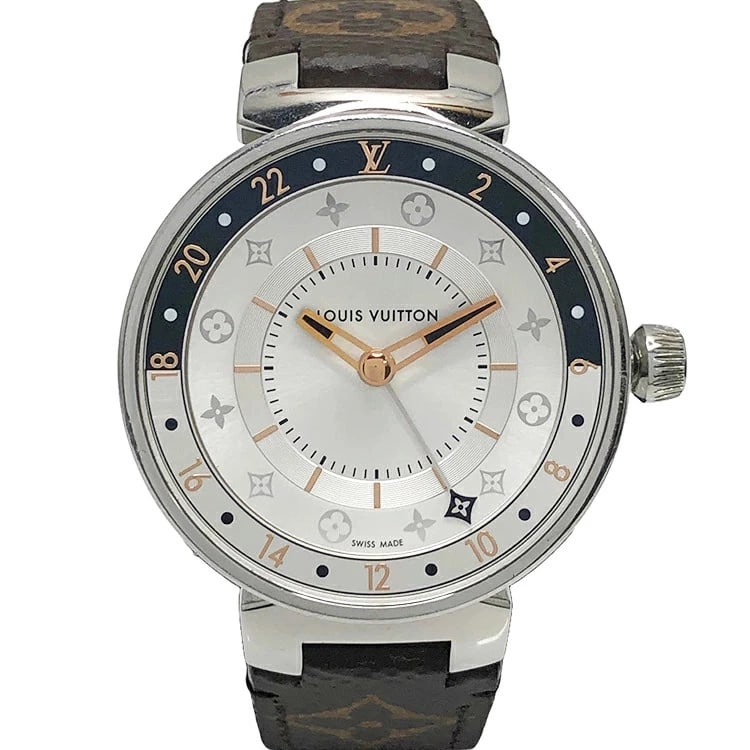 LOUIS VUITTON TAMBOUR MOON DUAL TIME GMT WATCH QUARTZ: LOUIS VUITTON Tambour Moon Dual Time GMT Watch Quartz Brand: LOUIS VUITTON Type: Wristwatch Material: Stainless Steel Color: Dial color white Size: case size 34mm Accessories: None Accesso