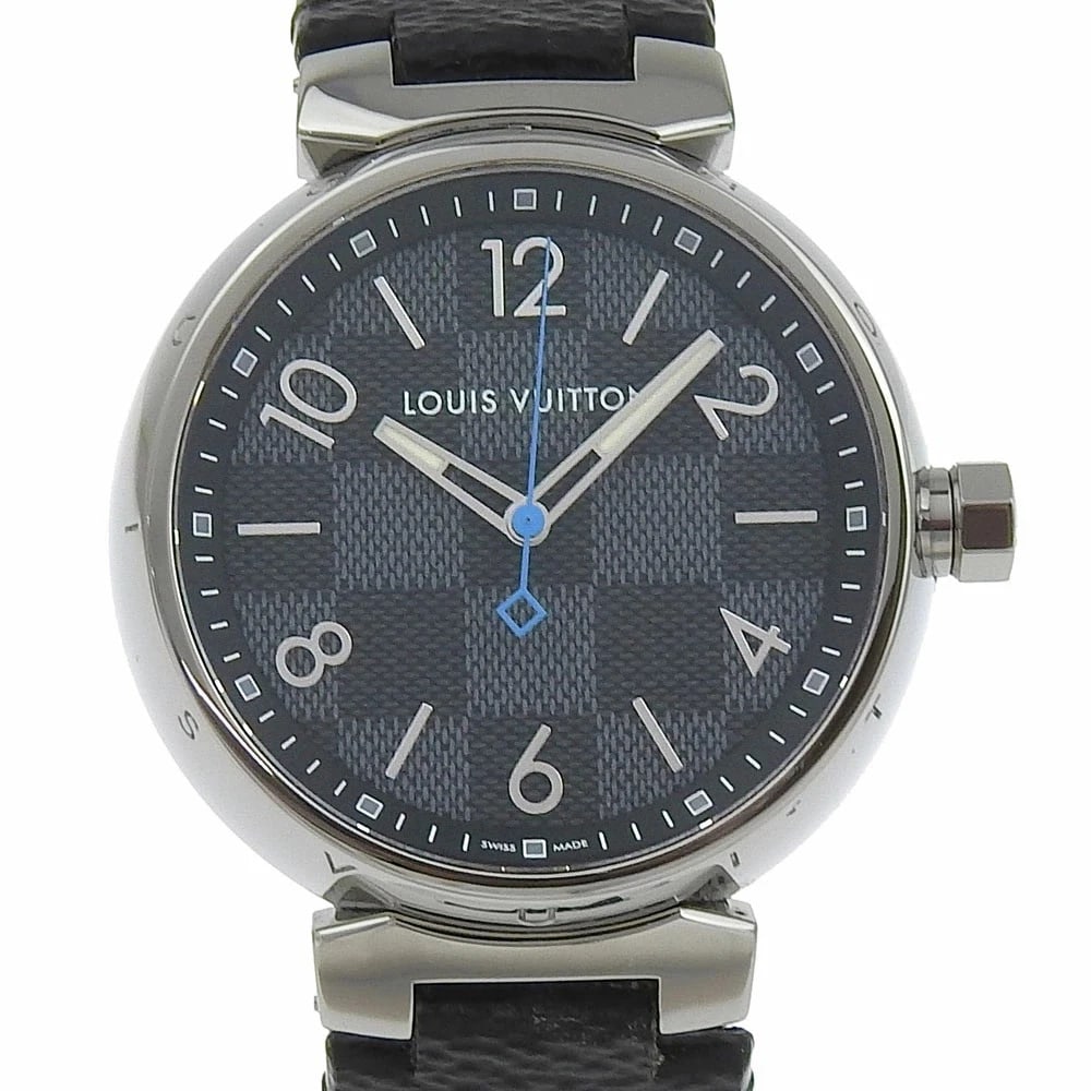 LOUIS VUITTON TAMBOUR GM WATCH STAINLESS STEEL MONOGRAM ECLIPSE: LOUIS VUITTON Tambour GM Watch Stainless Steel Monogram Eclipse Brand: LOUIS VUITTON Type: Wristwatch Material: Stainless Steel Color: Dial color monogram Size: Case: Approximately H50mm x W41mm (incl