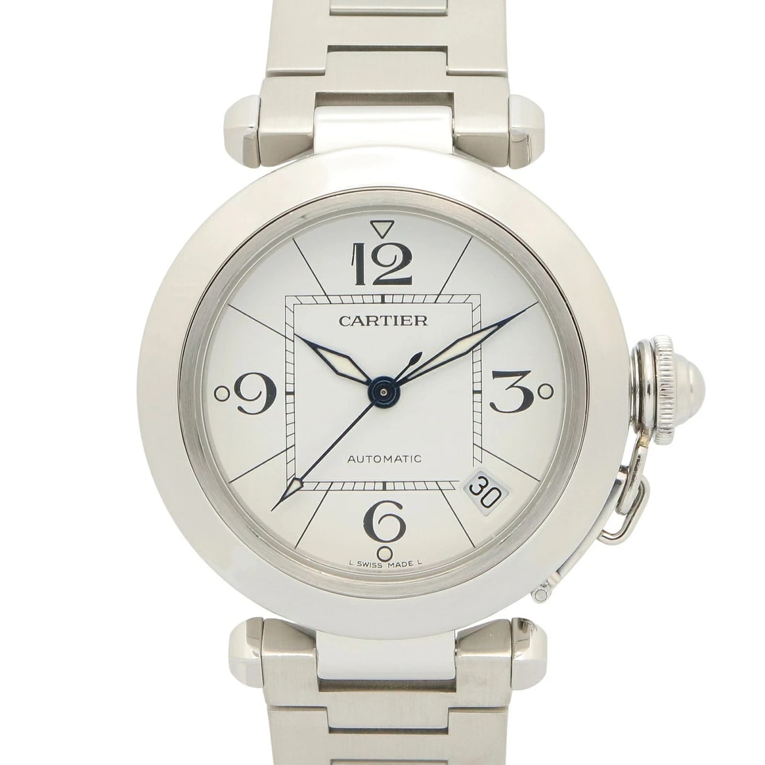 CARTIER PASHA WHITE WATCH AUTOMATIC: Cartier Pasha White Watch Automatic Brand: Cartier Type: Wristwatch Material: Stainless Steel Color: Dial color white Size: Case size: Approximately 35mm in diameterArm circumference: approx. 16cm