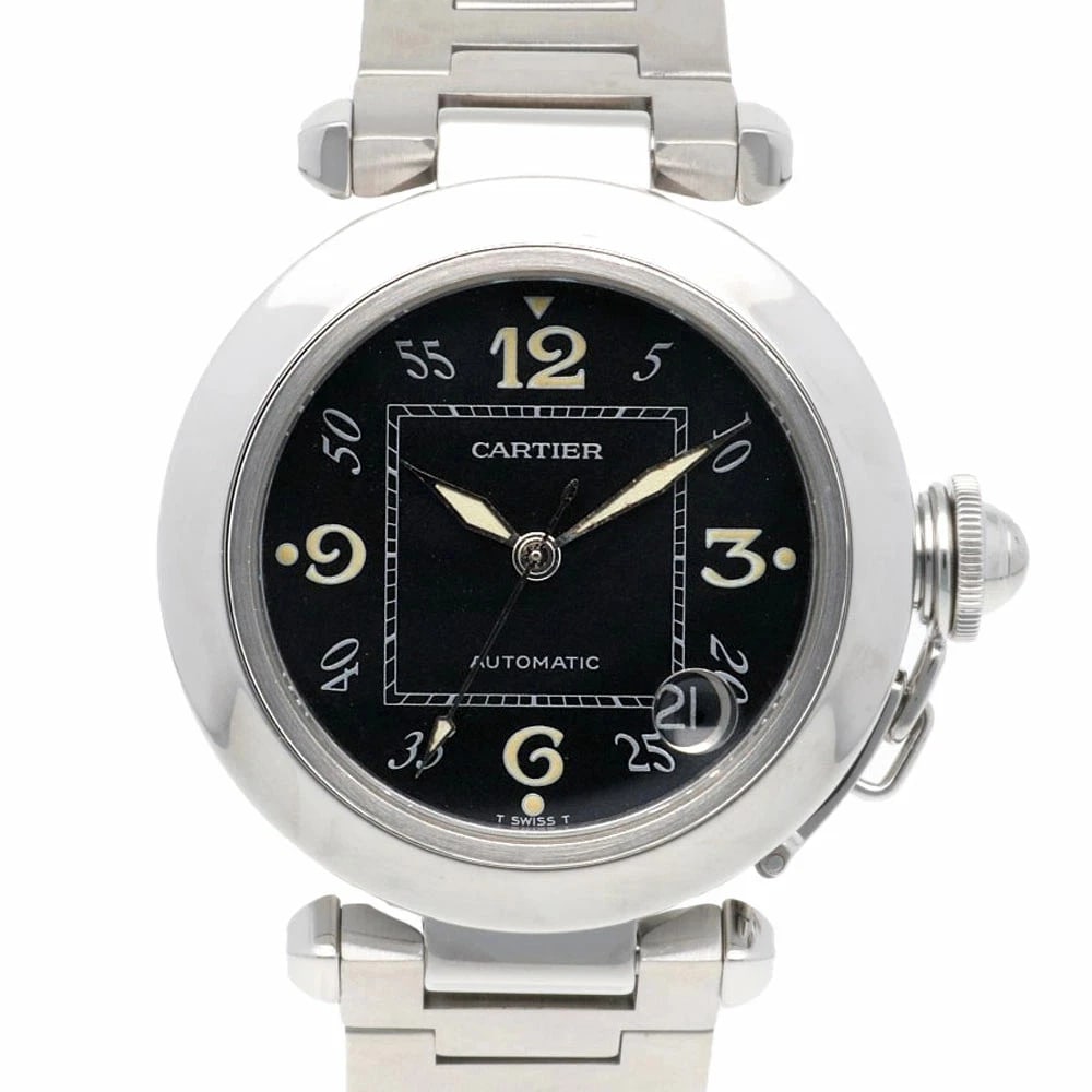 CARTIER PASHA WATCH AUTOMATIC UNISEX: Cartier Pasha Watch Automatic Unisex Brand: Cartier Type: Wristwatch Material: Stainless Steel Color: Dial color black Size: size of watch face 35.5mm Accessories: None Accessories Notice: