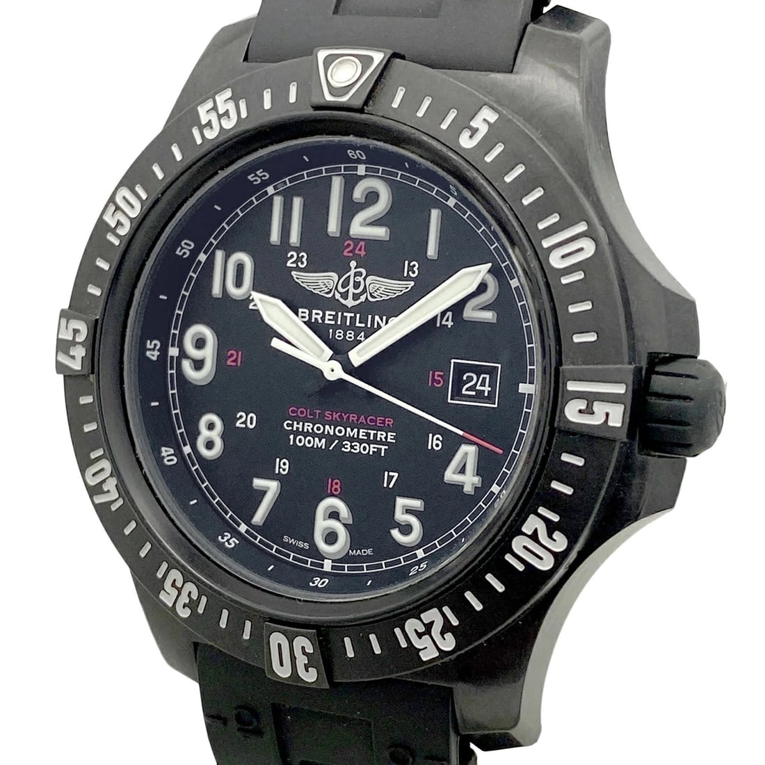 BREITLING COLT SKYRACER DATE QUARTZ BRIGHT LIGHT BLACK WATCH: Breitling Colt Skyracer Date Quartz Bright Light Black Watch Brand: BREITLING Type: Wristwatch Material: rubber Color: Dial color black Size: case width (Excluding crown) Approximately 45mm Arm circum