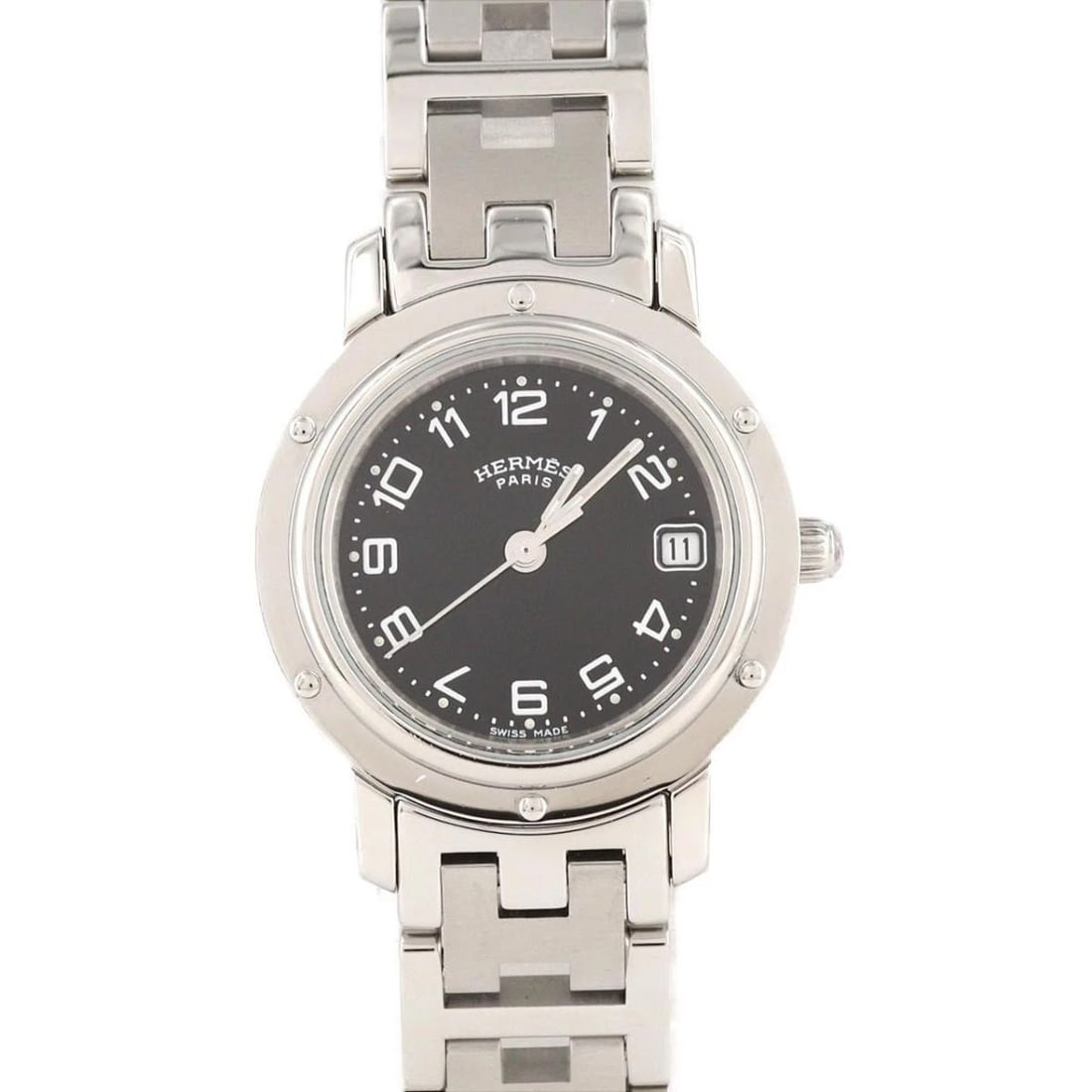 HERMES CLIPPER QUARTZ STAINLESS STEEL BLACK DIAL WATCH (1 of 4)