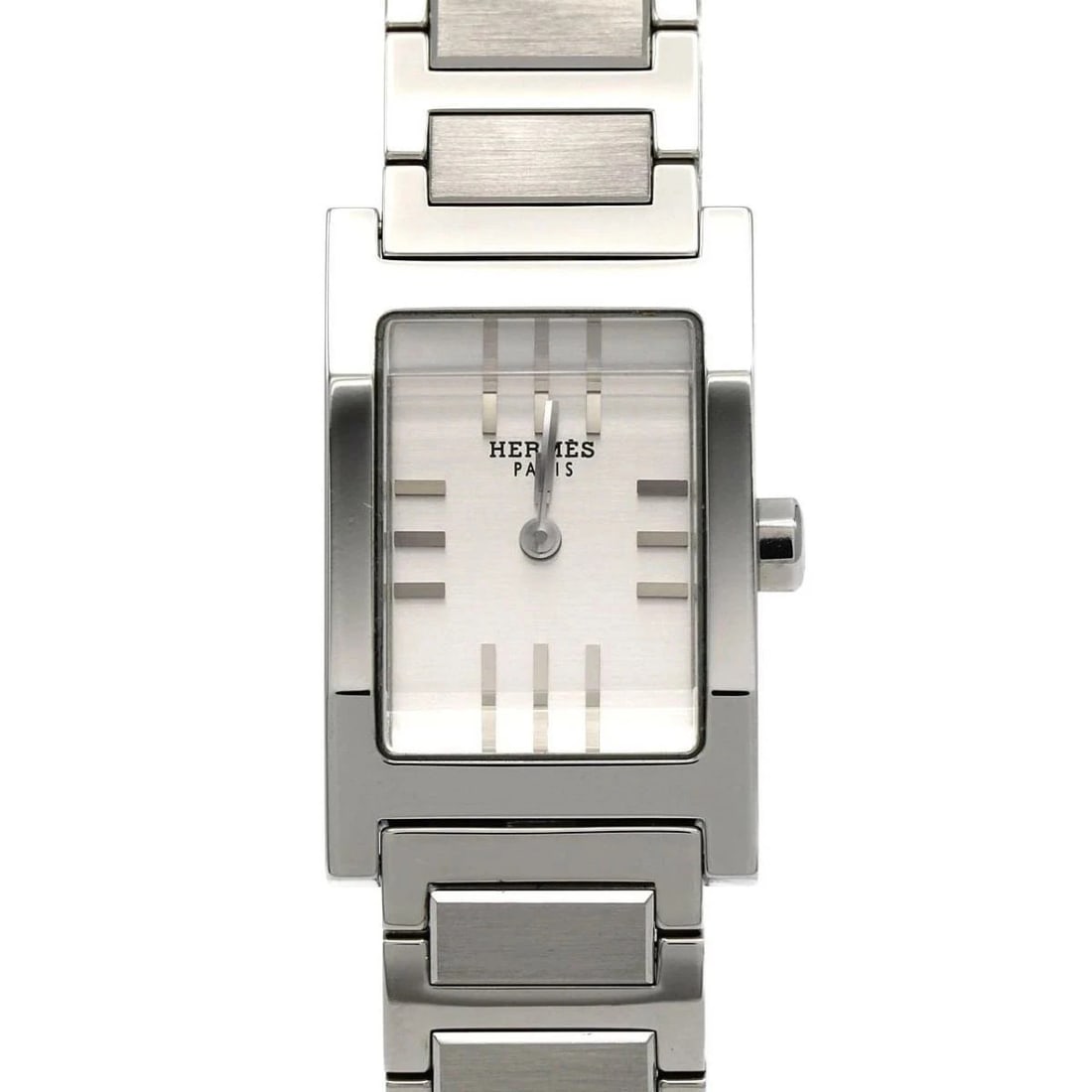 HERMES TANDEM QUARTZ WATCH SILVER: Hermes Tandem Quartz Watch Silver Brand: HERMES Type: Wristwatch Material: Stainless Steel Color: Dial color silver Size: Case diameter: 18.5x30mm Maximum arm circumference: 16cm Accessories: None