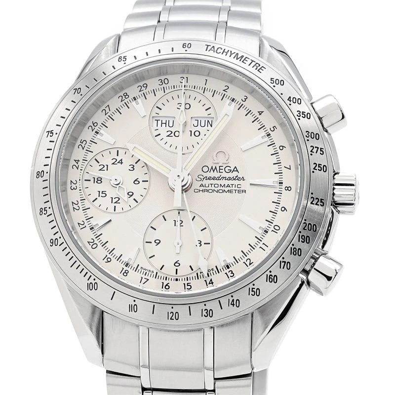 OMEGA SPEEDMASTER DAY-DATE AUTOMATIC WATCH: Omega Speedmaster Day-Date Automatic Watch Brand: OMEGA Type: Wristwatch Material: Stainless Steel Color: Dial color silver Size: Case size 40mm (excluding crown) Inner circumference (arm